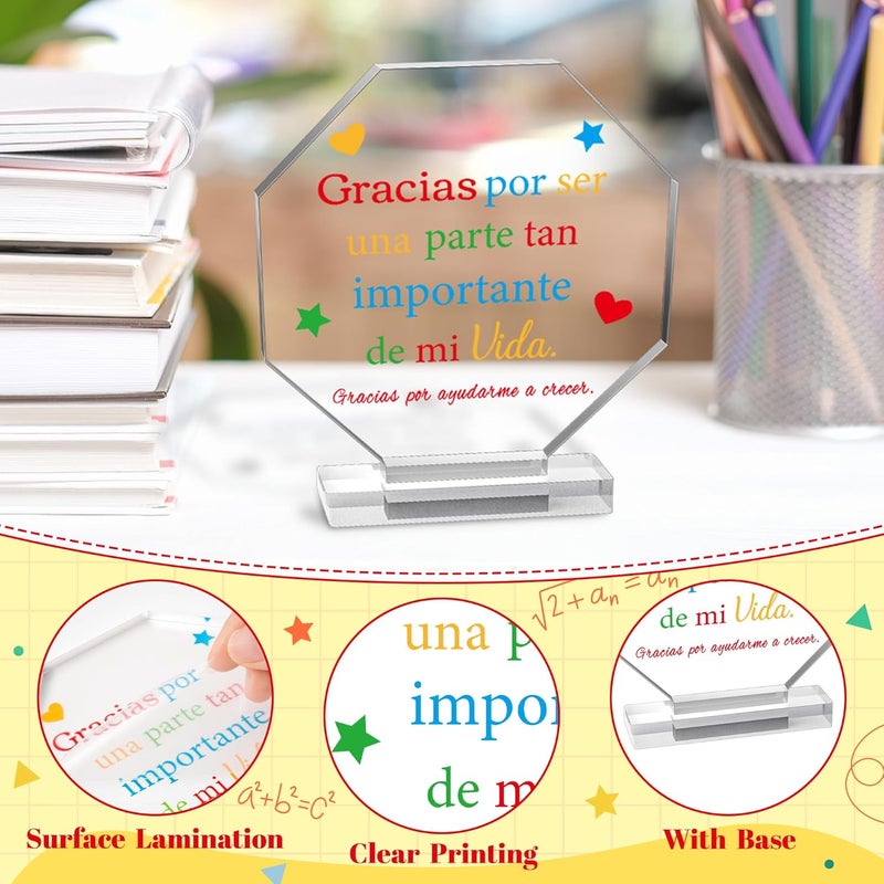 Yopyame Spanish Teacher Appreciation Gift - Regalos para Maestra Acrylic Plaque Octagonal Shape Acrylic Sign for Teacher’s Day Best Gift Keepsake Paperweights Gift for Teacher Birthday Gift in Spanish - Image 3